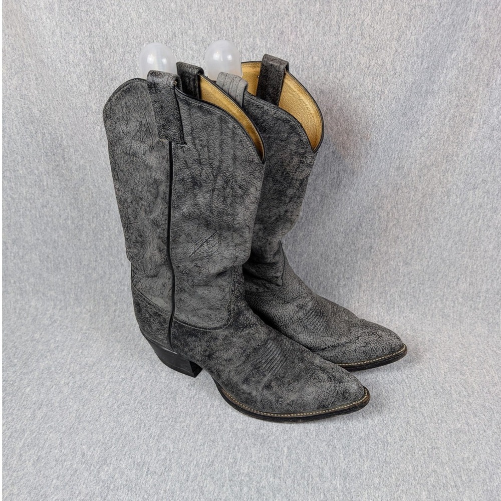 Vintage Tony Lama Grey Leather Western Cowboy Boots Pointed Toe Mens 8.5D Read